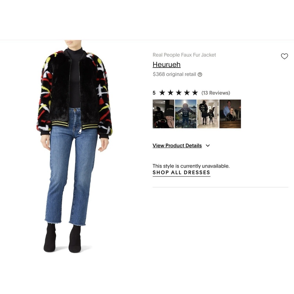 HEUREAH Real People Faux Fur Graphic Bomber Jacket Size Large Multicolor Pockets - Picture 4 of 13